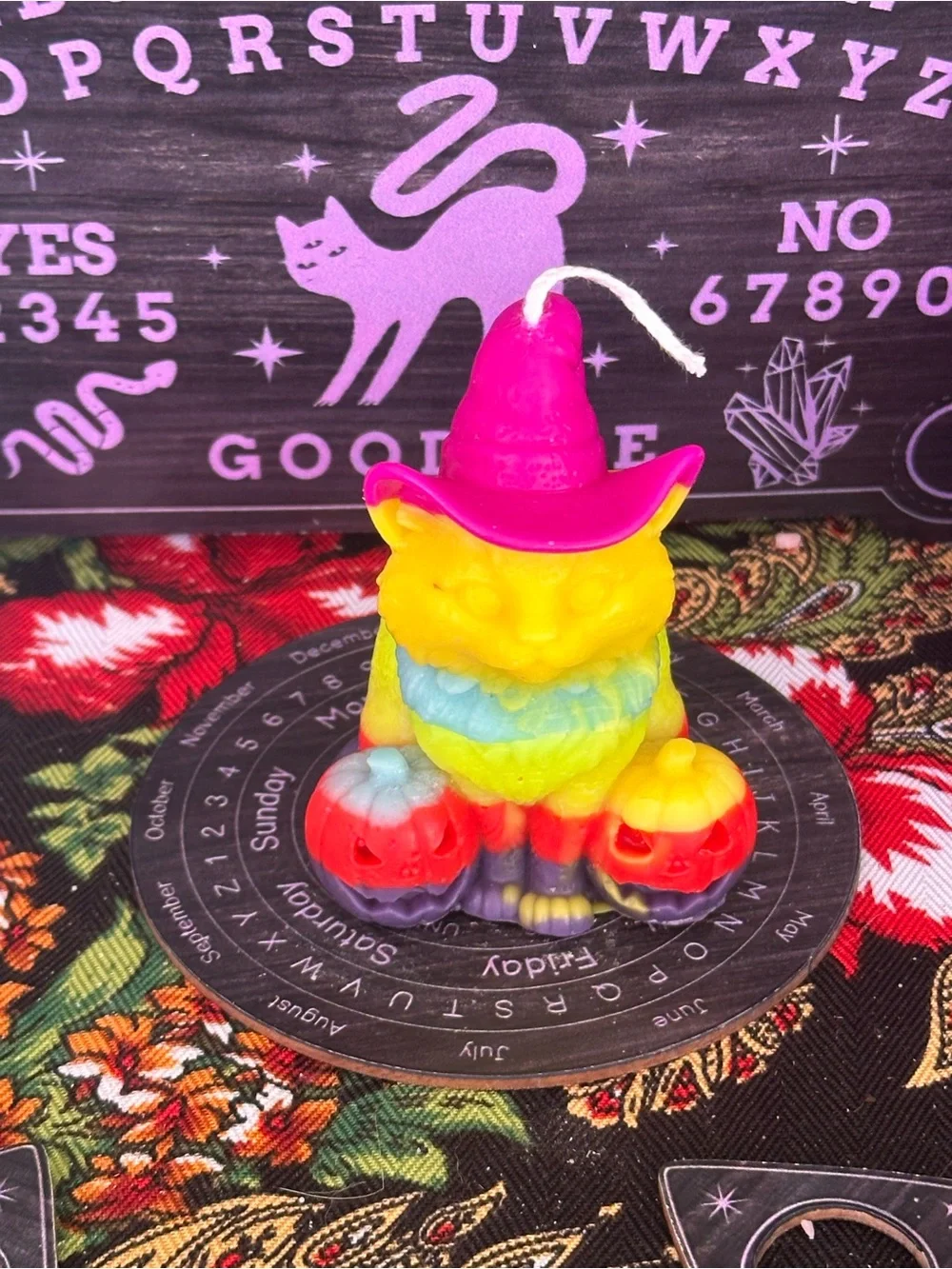 Rainbow Witch Cat Candle | Halloween Black Cat Candle